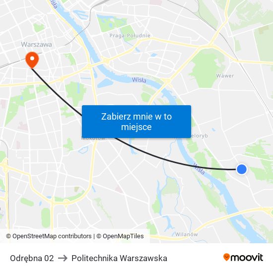 Odrębna 02 to Politechnika Warszawska map