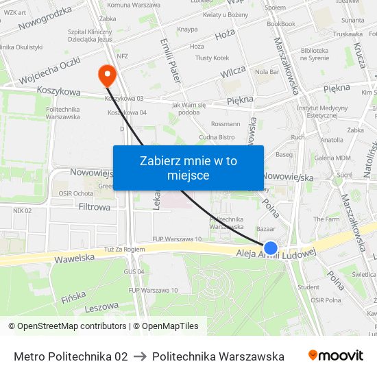 Metro Politechnika 02 to Politechnika Warszawska map