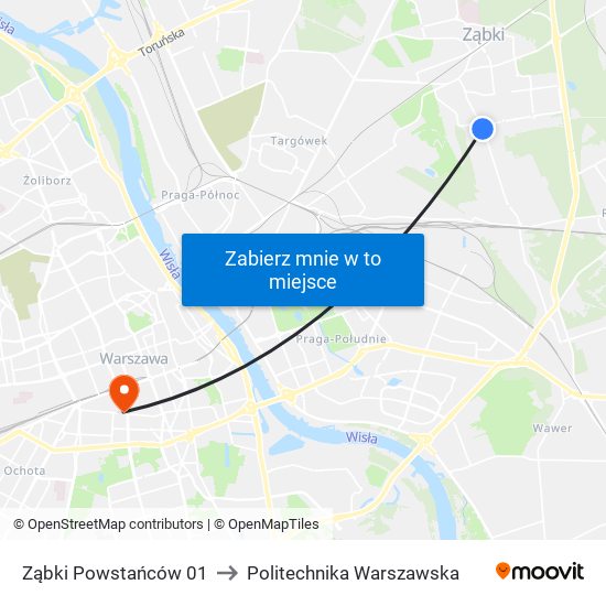 Ząbki Powstańców to Politechnika Warszawska map