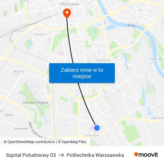 Szpital Południowy 03 to Politechnika Warszawska map