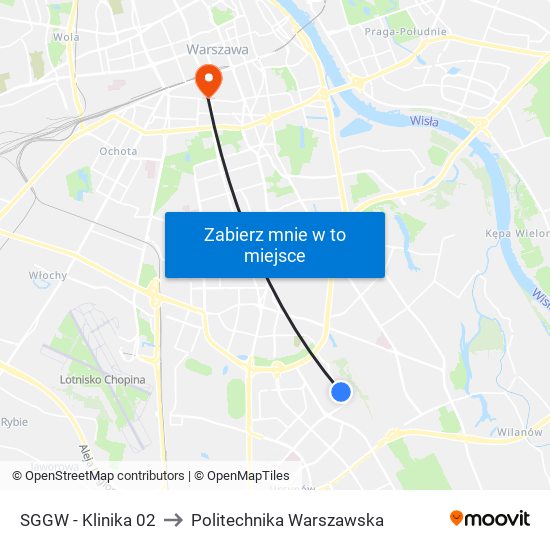 SGGW - Klinika 02 to Politechnika Warszawska map