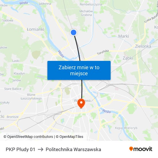 PKP Płudy to Politechnika Warszawska map