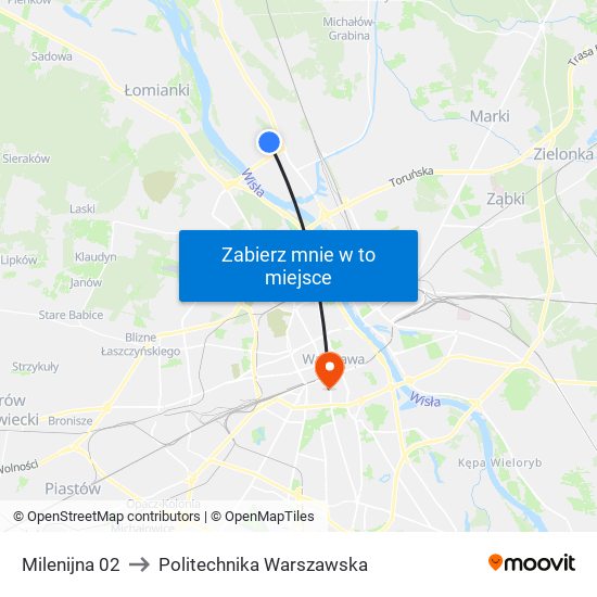 Milenijna 02 to Politechnika Warszawska map