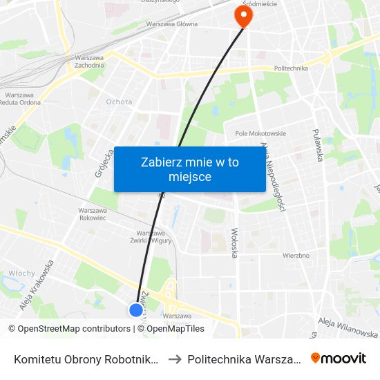 Komitetu Obrony Robotników 04 to Politechnika Warszawska map