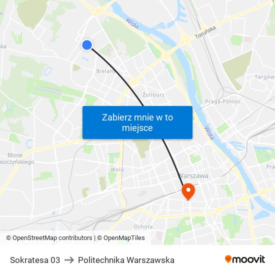 Sokratesa to Politechnika Warszawska map