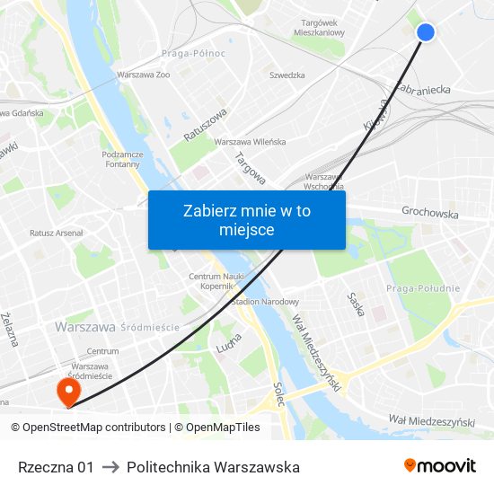 Rzeczna 01 to Politechnika Warszawska map