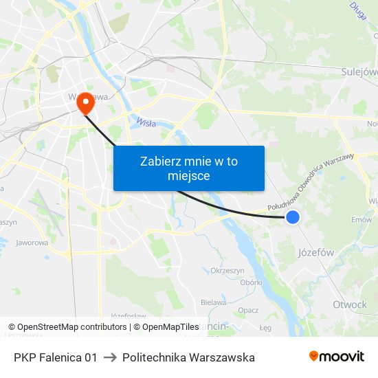 PKP Falenica to Politechnika Warszawska map