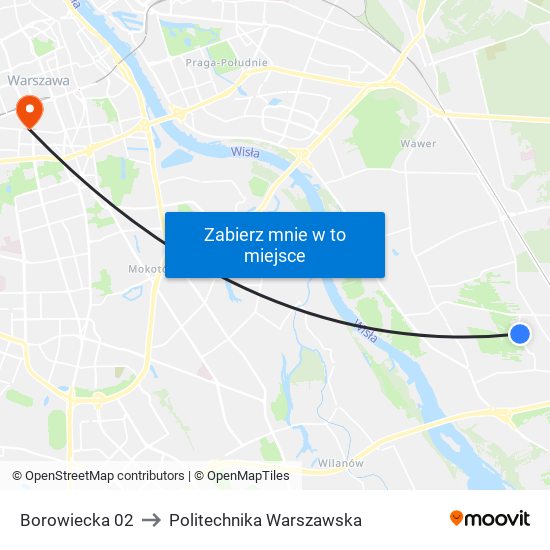 Borowiecka 02 to Politechnika Warszawska map