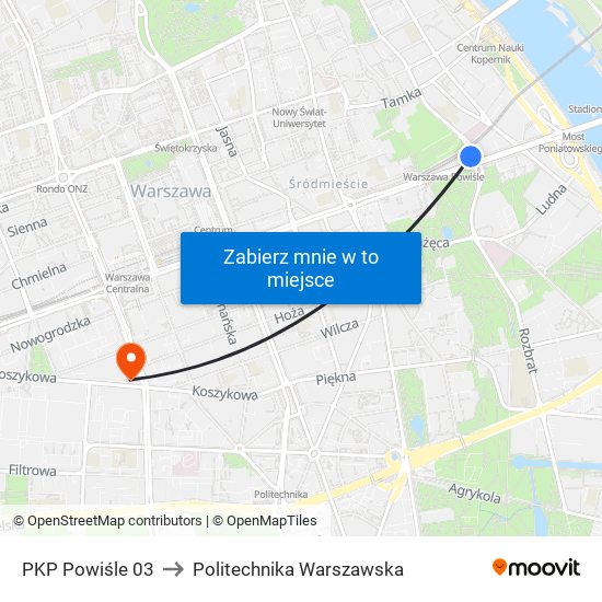 PKP Powiśle 03 to Politechnika Warszawska map