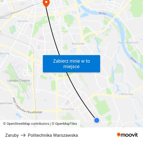 Zaruby to Politechnika Warszawska map