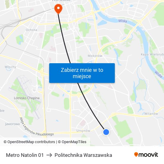 Metro Natolin 01 to Politechnika Warszawska map