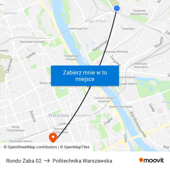 Rondo Żaba to Politechnika Warszawska map