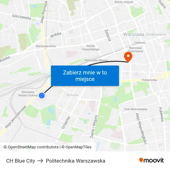 CH Blue City to Politechnika Warszawska map