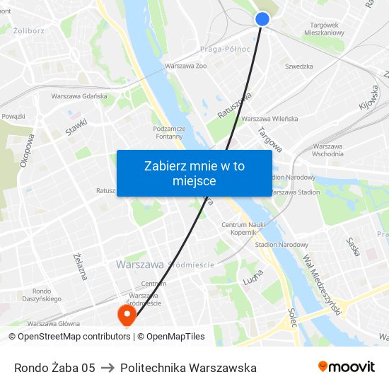 Rondo Żaba to Politechnika Warszawska map