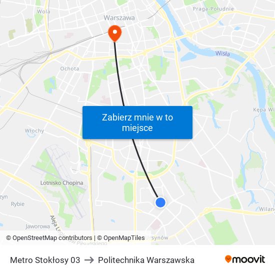 Metro Stokłosy 03 to Politechnika Warszawska map