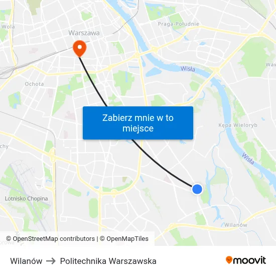 Wilanów to Politechnika Warszawska map
