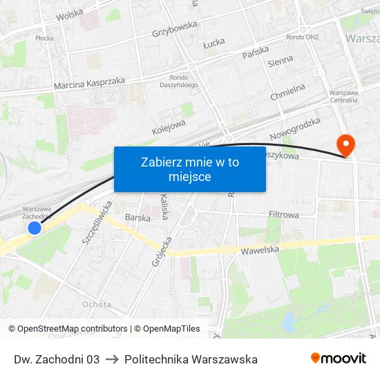 Dw. Zachodni 03 to Politechnika Warszawska map