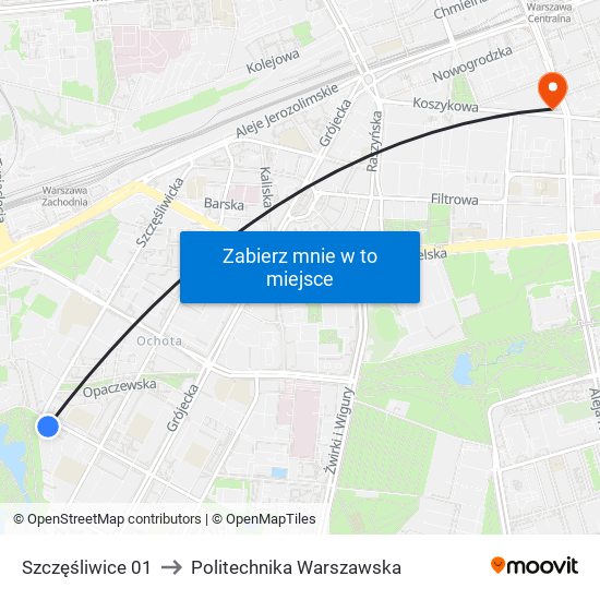 Szczęśliwice 01 to Politechnika Warszawska map