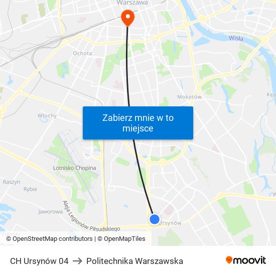 CH Ursynów 04 to Politechnika Warszawska map