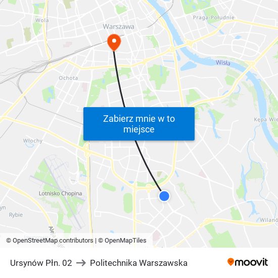 Ursynów Płn. to Politechnika Warszawska map