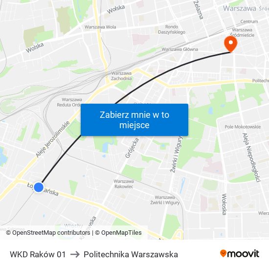 WKD Raków 01 to Politechnika Warszawska map