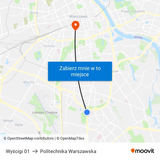 Wyścigi to Politechnika Warszawska map