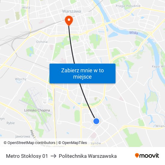 Metro Stokłosy 01 to Politechnika Warszawska map