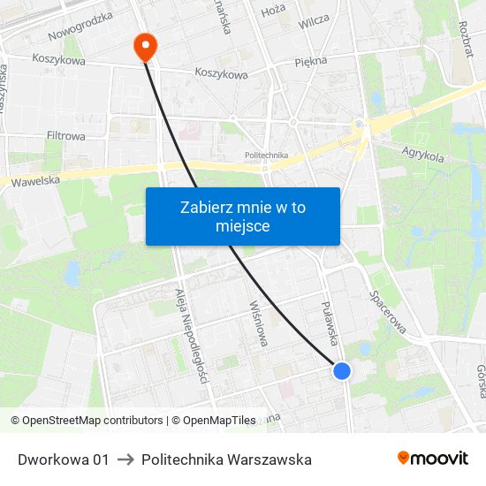Dworkowa 01 to Politechnika Warszawska map