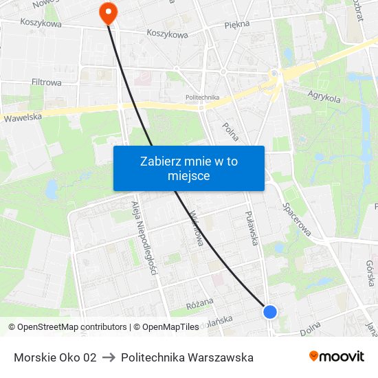 Morskie Oko 02 to Politechnika Warszawska map