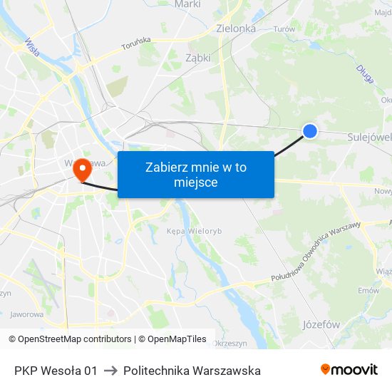 PKP Wesoła to Politechnika Warszawska map