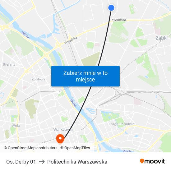 Os. Derby 01 to Politechnika Warszawska map