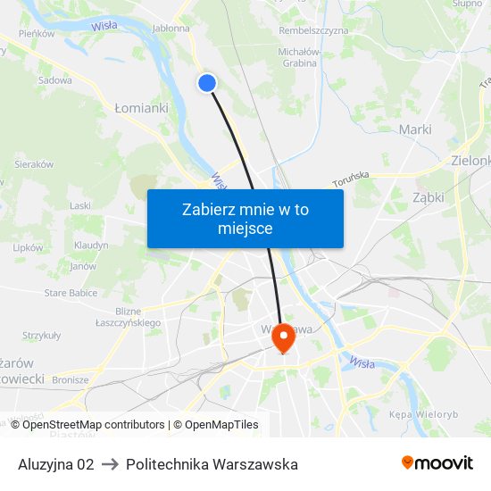 Aluzyjna 02 to Politechnika Warszawska map