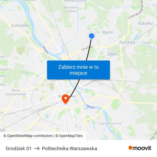 Grodzisk to Politechnika Warszawska map