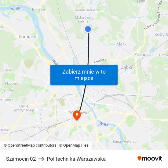 Szamocin 02 to Politechnika Warszawska map