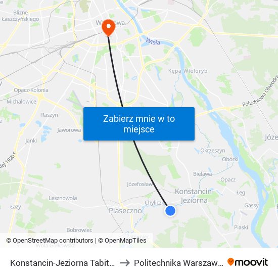 Konstancin-Jeziorna Tabita to Politechnika Warszawska map