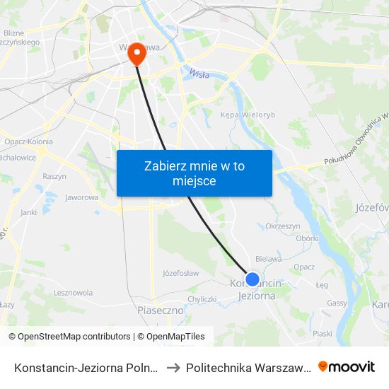 Konstancin-Jeziorna Polna 02 to Politechnika Warszawska map