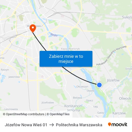 Józefów Nowa Wieś 01 to Politechnika Warszawska map