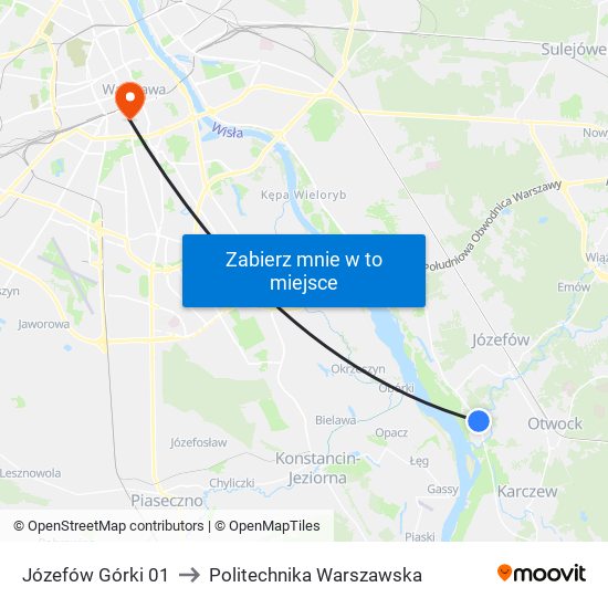 Józefów Górki 01 to Politechnika Warszawska map