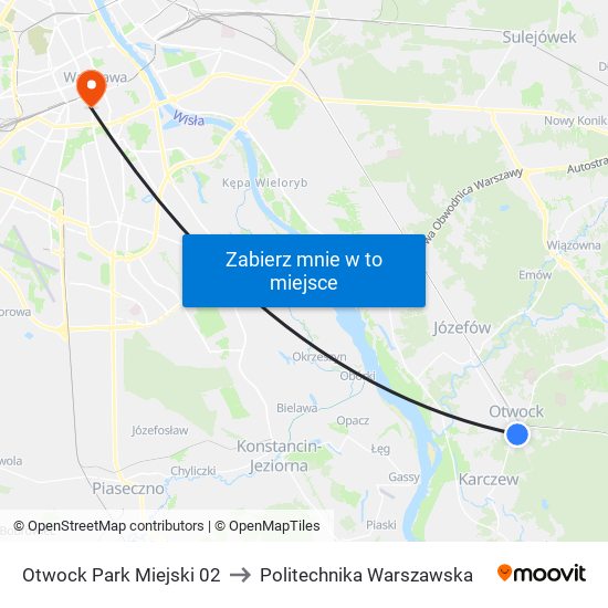 Otwock Park Miejski 02 to Politechnika Warszawska map