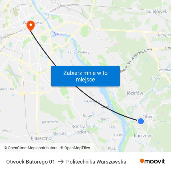 Otwock Batorego 01 to Politechnika Warszawska map