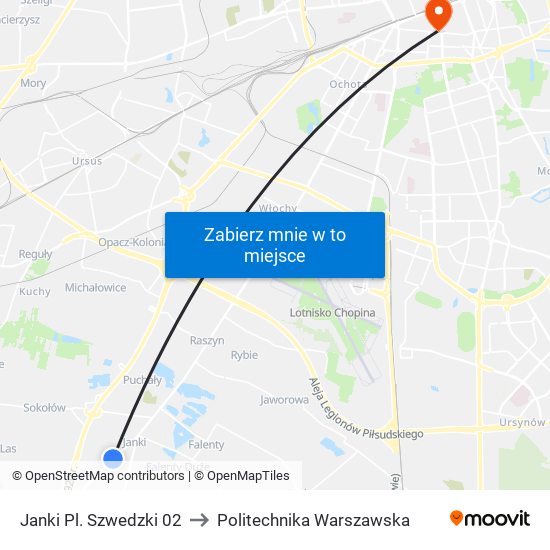 Janki Pl. Szwedzki 02 to Politechnika Warszawska map