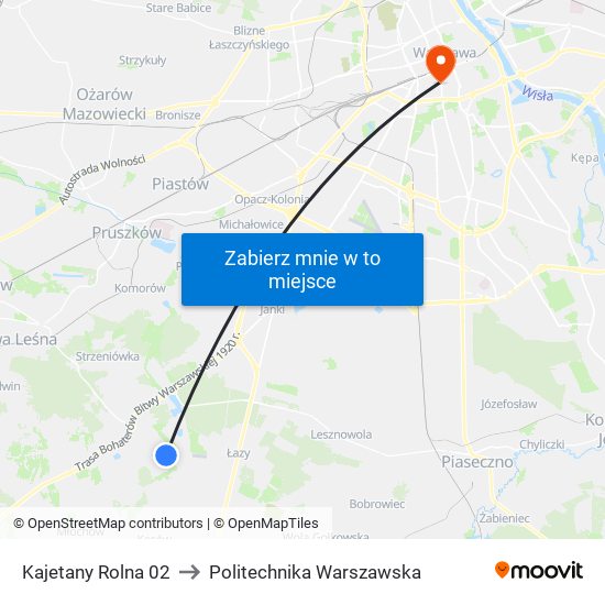 Kajetany Rolna 02 to Politechnika Warszawska map