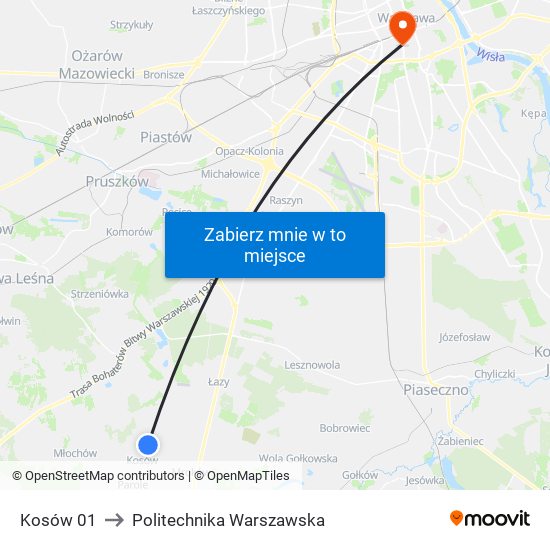 Kosów 01 to Politechnika Warszawska map