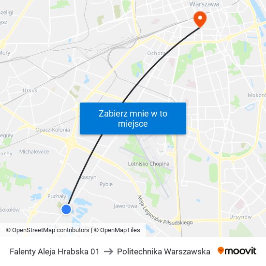 Falenty Aleja Hrabska 01 to Politechnika Warszawska map