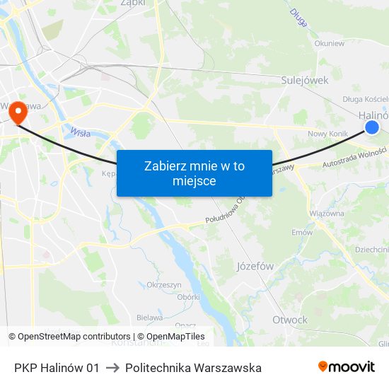 PKP Halinów 01 to Politechnika Warszawska map