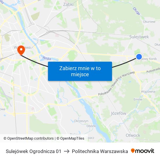 Sulejówek Ogrodnicza 01 to Politechnika Warszawska map