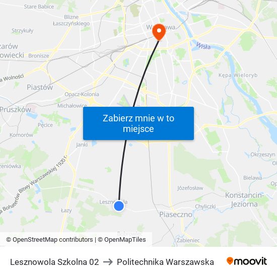 Lesznowola Szkolna 02 to Politechnika Warszawska map