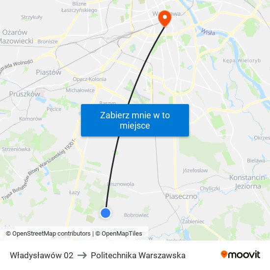 Władysławów 02 to Politechnika Warszawska map