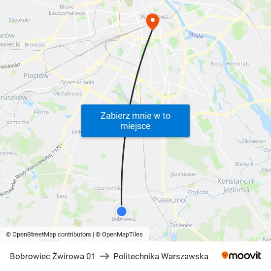 Bobrowiec Żwirowa 01 to Politechnika Warszawska map