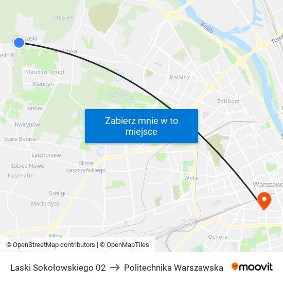 Laski Sokołowskiego 02 to Politechnika Warszawska map